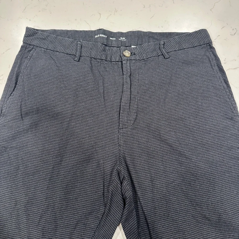 Old Navy Men 36x30 Slim Built-In Flex Houndstooth Pants Charcoal Grey Black